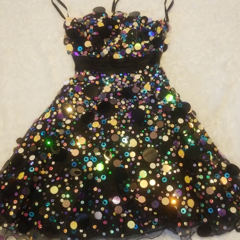 Jovani sequin black a-line strapless dress
